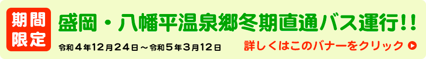 【期間限定】盛岡・八幡平温泉郷冬期直通バス（令和4年12月24日～令和5年3月12日毎日運行）